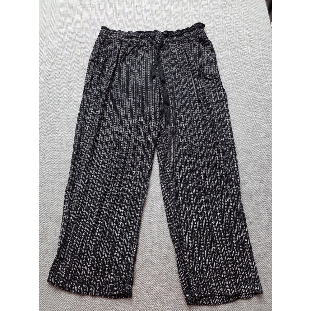 New Direction Woman Black White Geometric Stripe Wide Leg Pants Plus Size 1X